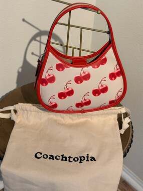 Coachtopia by Coach Cherry Print Mini Shoulder Bag Red & Cream NWOT